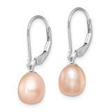 Sterling Silver Rhodium-plated 7-8mm Pink and White Rice Freshwater Cultured Pearl Leverback 2-piece Enhancer Set