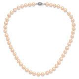 Sterling Silver Rhodium-plated 7-8mm Pink Near-Round Freshwater Cultured Pearl 16 inch Necklace