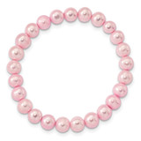 Sterling Silver Rhodium-plated 7-8mm Pink Near-Round Freshwater Cultured Pearl 18 inch Necklace, Stretch Bracelet and Button Post Earrings Set