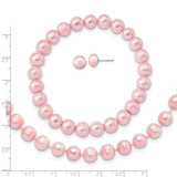 Sterling Silver Rhodium-plated 7-8mm Pink Near-Round Freshwater Cultured Pearl 18 inch Necklace, Stretch Bracelet and Button Post Earrings Set
