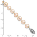 Sterling Silver Rhodium-plated 7-8mm Pink Near-Round Freshwater Cultured Pearl 7.25 inch Bracelet