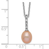 Sterling Silver Rhodium-plated 7-8mm Pink Teardrop Freshwater Cultured Pearl and CZ 17 inch Necklace