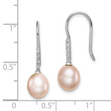 Sterling Silver Rhodium-plated 7-8mm Pink Teardrop Freshwater Cultured Pearl and CZ Dangle Earrings