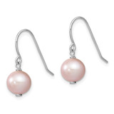 Sterling Silver Rhodium-plated 7-8mm Purple Semi-Round Freshwater Cultured Pearl Dangle Earrings