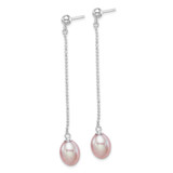 Sterling Silver Rhodium-plated 7-8mm Purple Teardrop Freshwater Cultured Pearl Post Dangle Earrings