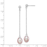 Sterling Silver Rhodium-plated 7-8mm Purple Teardrop Freshwater Cultured Pearl Post Dangle Earrings