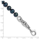 Sterling Silver Rhodium-plated 7-8mm Round Black Freshwater Cultured Pearl and Link 8 inch Bracelet