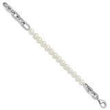 Sterling Silver Rhodium-plated 7-8mm Round White Freshwater Cultured Pearl and Link 8 inch Bracelet