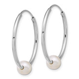 Sterling Silver Rhodium-plated 7-8mm Semi-Round White Freshwater Cultured Pearl 30mm Endless Hoop Earrings