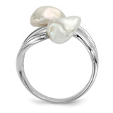 Sterling Silver Rhodium-plated 7-8mm White Baroque Freshwater Cultured Pearl Ring - QR-9CD5AEDF-8268