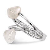 Sterling Silver Rhodium-plated 7-8mm White Baroque Freshwater Cultured Pearl Ring - QR-9CD5AEDF-8268