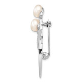 Sterling Silver Rhodium-plated 7-8mm White Button Freshwater Cultured Pearl and CZ Brooch