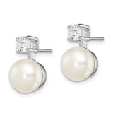 Sterling Silver Rhodium-plated 7-8mm White Button Freshwater Cultured Pearl and CZ Post Earrings - QE-CA8D5068-8780