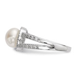 Sterling Silver Rhodium-plated 7-8mm White Button Freshwater Cultured Pearl and CZ Ring - QR-5E683E3A-9887