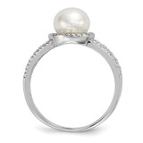 Sterling Silver Rhodium-plated 7-8mm White Button Freshwater Cultured Pearl and CZ Ring - QR-C4460B04-8671