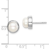 Sterling Silver Rhodium-plated 7-8mm White Button Freshwater Cultured Pearl Post Earrings - QE-3F65C495-6720