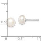 Sterling Silver Rhodium-plated 7-8mm White Button Freshwater Cultured Pearl Post Earrings - QE-CF9F4AC2-5357