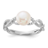 Sterling Silver Rhodium-plated 7-8mm White Freshwater Cultured Pearl and CZ Infinity Ring - QR-26EADFC5-1958
