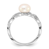 Sterling Silver Rhodium-plated 7-8mm White Freshwater Cultured Pearl and CZ Infinity Ring - QR-26EADFC5-1958