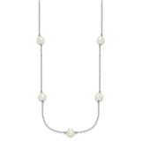 Sterling Silver Rhodium-plated 7-8mm White Near-Round Freshwater Cultured Pearl 7-Station 17 inch with 2 inch Extension Necklace