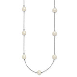 Sterling Silver Rhodium-plated 7-8mm White Near-Round Freshwater Cultured Pearl 9-Stations18 inch Necklace