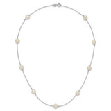 Sterling Silver Rhodium-plated 7-8mm White Near-Round Freshwater Cultured Pearl 9-Stations18 inch Necklace