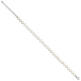 Sterling Silver Rhodium-plated 7-8mm White Near-Round Freshwater Cultured Pearl and CZ 8.5 with 2 inch Extension Anklet