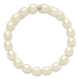 Sterling Silver Rhodium-plated 7-8mm White Rice Freshwater Cultured Pearl Flexible 7.5 inch Bracelet