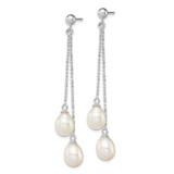 Sterling Silver Rhodium-plated 7-8mm White Rice Freshwater Cultured Pearl Post Dangle Earrings - QE-486AF91F-1452