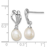 Sterling Silver Rhodium-plated 7-8mm White Rice Freshwater Cultured Pearl Post Dangle Earrings - QE-BB6FF1A7-7126