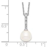 Sterling Silver Rhodium-plated 7-8mm White Teardrop Freshwater Cultured Pearl and CZ 17 inch Necklace