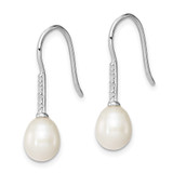 Sterling Silver Rhodium-plated 7-8mm White Teardrop Freshwater Cultured Pearl and CZ Dangle Earrings - QE-0544C8A9-9435