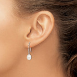 Sterling Silver Rhodium-plated 7-8mm White Teardrop Freshwater Cultured Pearl and CZ Dangle Earrings - QE-3CE0E4E5-1767