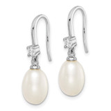 Sterling Silver Rhodium-plated 7-8mm White Teardrop Freshwater Cultured Pearl and CZ Dangle Earrings - QE-856655F0-7703