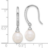 Sterling Silver Rhodium-plated 7-8mm White Teardrop Freshwater Cultured Pearl and CZ Dangle Earrings - QE-A9200E5D-8521