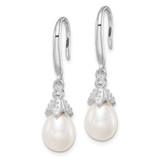 Sterling Silver Rhodium-plated 7-8mm White Teardrop Freshwater Cultured Pearl and CZ Dangle Earrings - QE-C23DFC05-7186