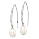 Sterling Silver Rhodium-plated 7-8mm White Teardrop Freshwater Cultured Pearl and CZ Threader Earrings - QE-45F5AEF9-6730