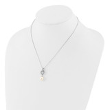 Sterling Silver Rhodium-plated 7-9mm White Teardrop Freshwater Cultured Pearl and CZ 17 inch Necklace and Post Dangle Earrings Set