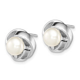 Sterling Silver Rhodium-plated 6-7mm White Button Freshwater Cultured Pearl Knot Post Earrings - QE-98A31A05-4481