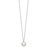 Sterling Silver Rhodium-plated 8-10mm Button White Freshwater Cultured Pearl 17 inch Necklace and Omega Back Earring Set