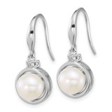 Sterling Silver Rhodium-plated 8-10mm Button White Freshwater Cultured Pearl and CZ 17 inch Necklace and Dangle Shepherd Hook Earring Set