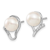 Sterling Silver Rhodium-plated 8-10mm White Button Freshwater Cultured Pearl and CZ 17 inch and Post Earrings Set