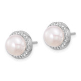 Sterling Silver Rhodium-plated 8-9.5mm White Button Freshwater Cultured Pearl and CZ 17 inch Necklace and Post Earrings Set