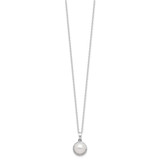 Sterling Silver Rhodium-plated 8-9.5mm White Button Freshwater Cultured Pearl and CZ 17 inch Necklace and Post Earrings Set