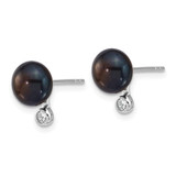 Sterling Silver Rhodium-plated 8-9mm Black Button Freshwater Cultured Pearl and CZ 17 inch Necklace and Post Earrings Set - QH-2BFD1BB8-8763