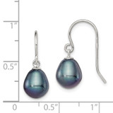 Sterling Silver Rhodium-plated 8-9mm Black Rice Freshwater Cultured Pearl Dangle Earrings
