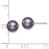Sterling Silver Rhodium-plated 8-9mm Black Round Freshwater Cultured Pearl Post Earrings
