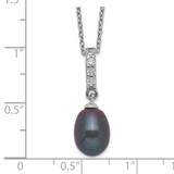 Sterling Silver Rhodium-plated 8-9mm Black Teardrop Freshwater Cultured Pearl and CZ 17 inch Necklace - QH-112DE61F-8295