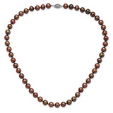 Sterling Silver Rhodium-plated 8-9mm Brown Near-Round Freshwater Cultured Pearl 18 inch Necklace