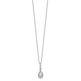 Sterling Silver Rhodium-plated 8-9mm Grey Teardrop Freshwater Cultured Pearl and CZ 17 inch Necklace